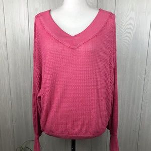 We the free pink v-neck and back waffle knit top